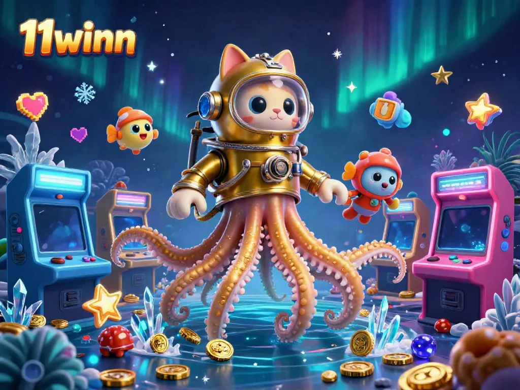 Experience thrilling wins at 11winn with an adventurous underwater casino scene featuring a kraken.