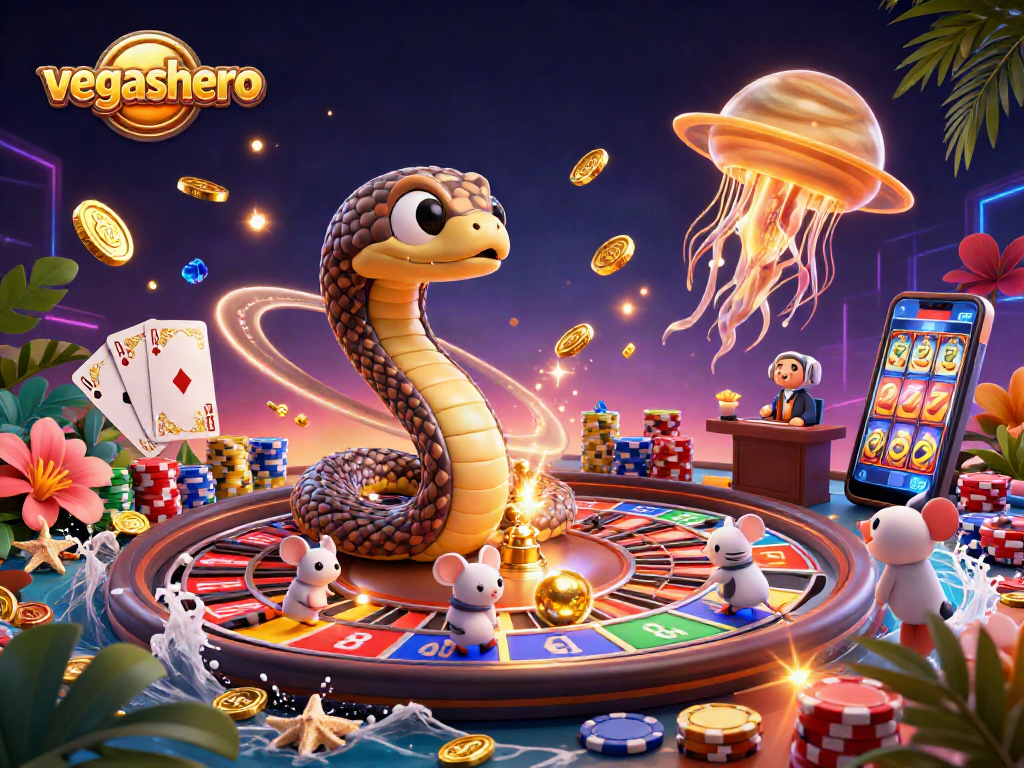 Experience the thrilling gameplay action at VegasHero Casino with coiled roulette wheels and cosmic dealers.