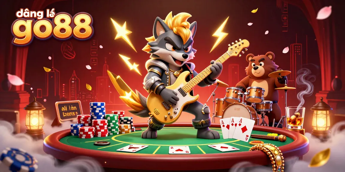 Engage with the vibrant casino atmosphere as you access đăng nhập go88, illustrated with dynamic gaming elements and characters.