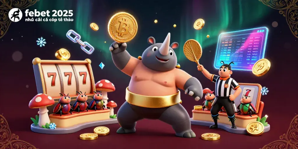 Engage with the dynamic scene of febet 2025 nhà cái cá cược thể thao featuring playful characters and vibrant game elements.