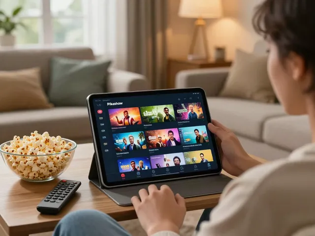 Pikashow APK in use on a tablet, showcasing streaming movies in a cozy living room atmosphere.