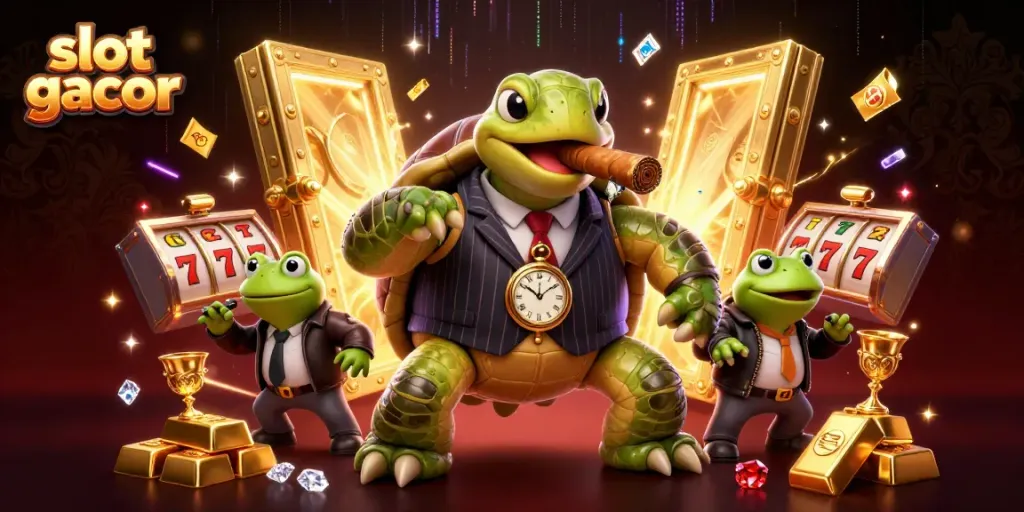 Experience thrilling slot gacor action with engaging characters amidst treasure and game elements.