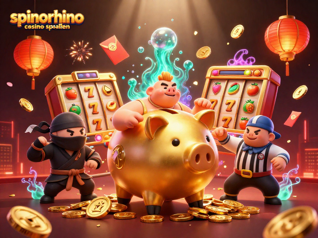 Speel spinorhino casino spellen met de enorme gouden varkensbank en spannende bonus elementen.